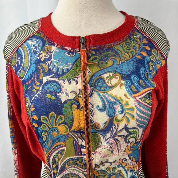 Kaktus Boho Zip Up Shirt Multi-colored Sz L Light Weight Polyester Acrylic - Picture 3 of 7